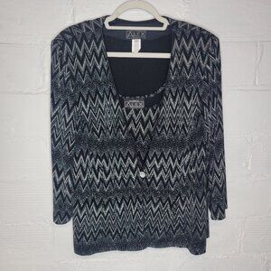 Alex Evenings Women's Size 2X Twinset Tank Top Cardigan Sweater Black Silver